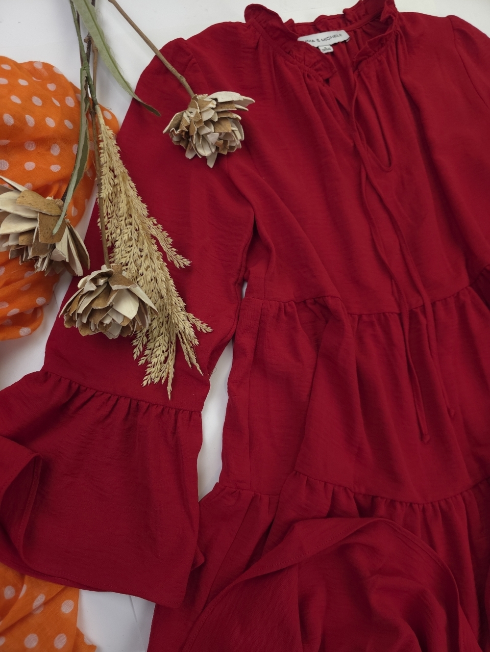 New Emma & Michelle Deep Red Tiered Ruffle Dress Sz S - Picture 2 of 12